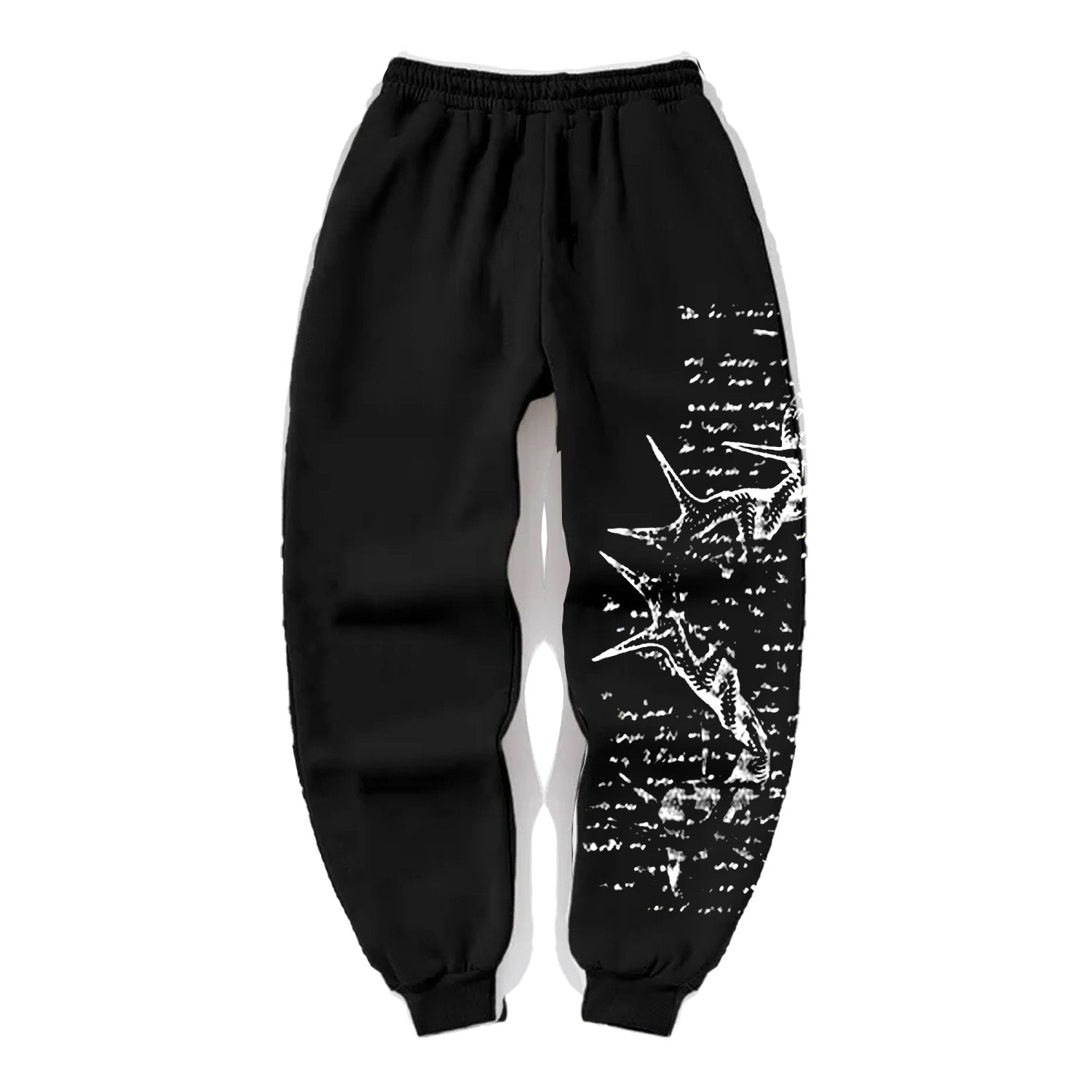 Skull&Cross&Graphic Print Elastic Waist Sweatpants