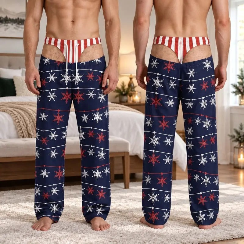 Men’s Funny Christmas Pajama Pants – Fake Underwear Print