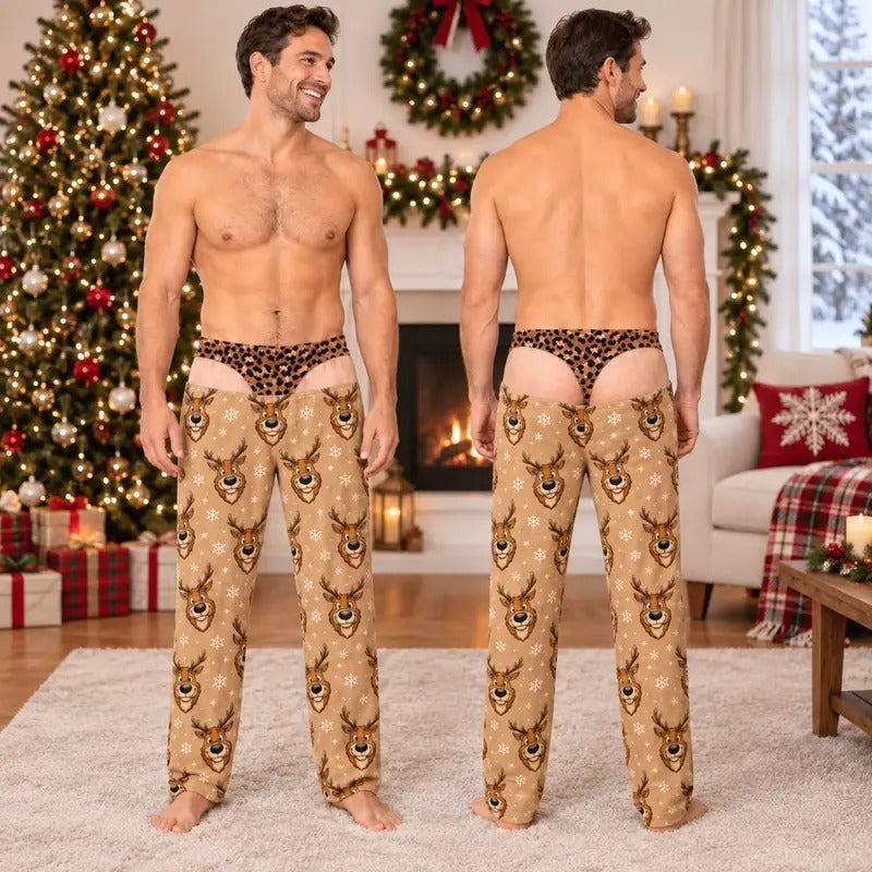 Santa & Reindeer Novelty Pajama Pants – Fake Underwear Print