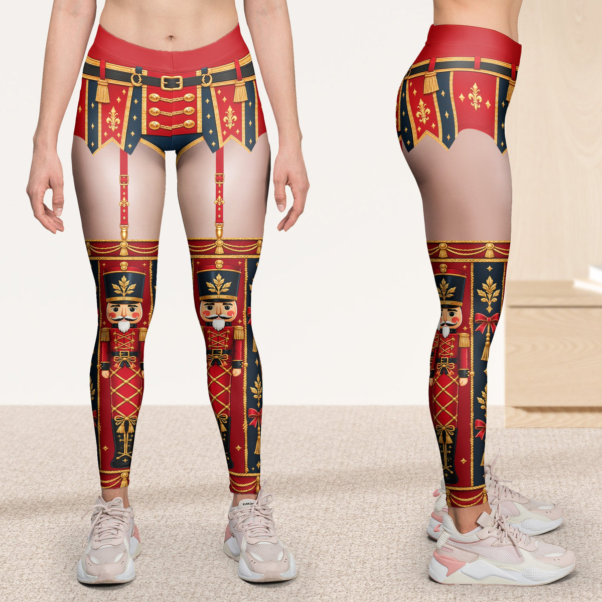 Funny Santa Lingerie Illusion Christmas Leggings – Women’s Sexy Holiday Party Pants
