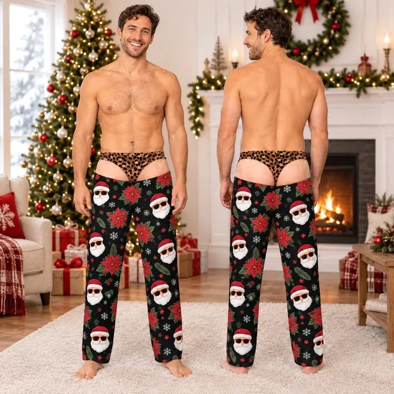 Santa & Reindeer Novelty Pajama Pants – Fake Underwear Print