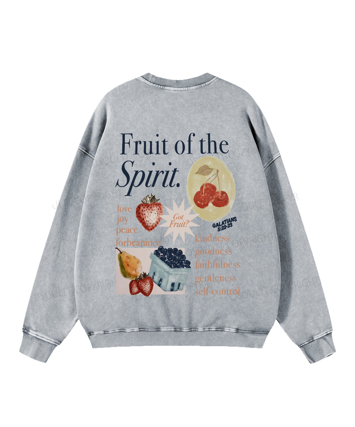 Fruit Of The Spirit Double Sided Washed Christian Sweatshirt
