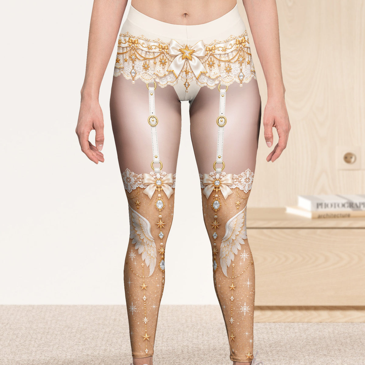 Funny Santa Lingerie Illusion Christmas Leggings – Women’s Sexy Holiday Party Pants