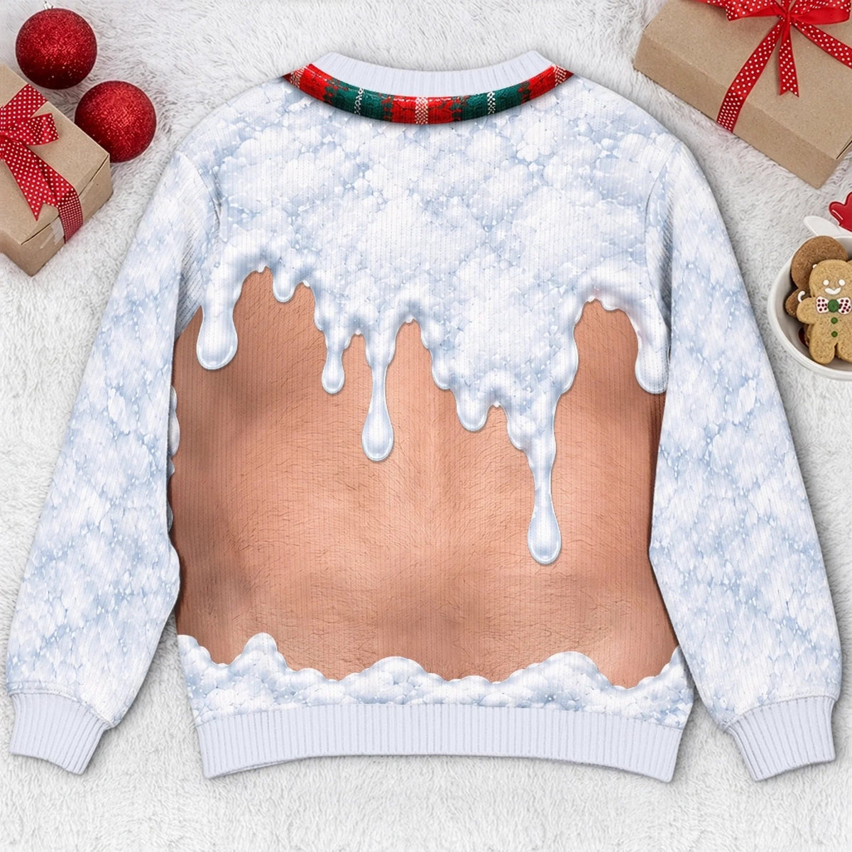 Funny Snowman & Gingerbread Body Illusion Christmas Sweatshirt – Men’s Ugly Christmas Party Pullover