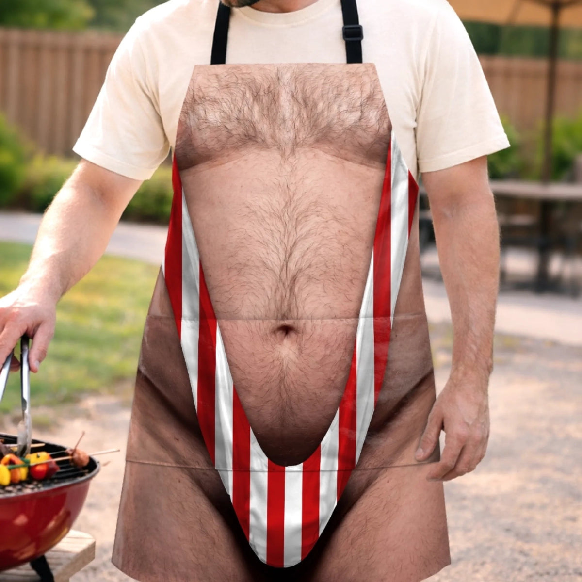 Custom Skin Tone King of the Grill Apron – Funny Muscle Body Illusion BBQ Apron with Pocket