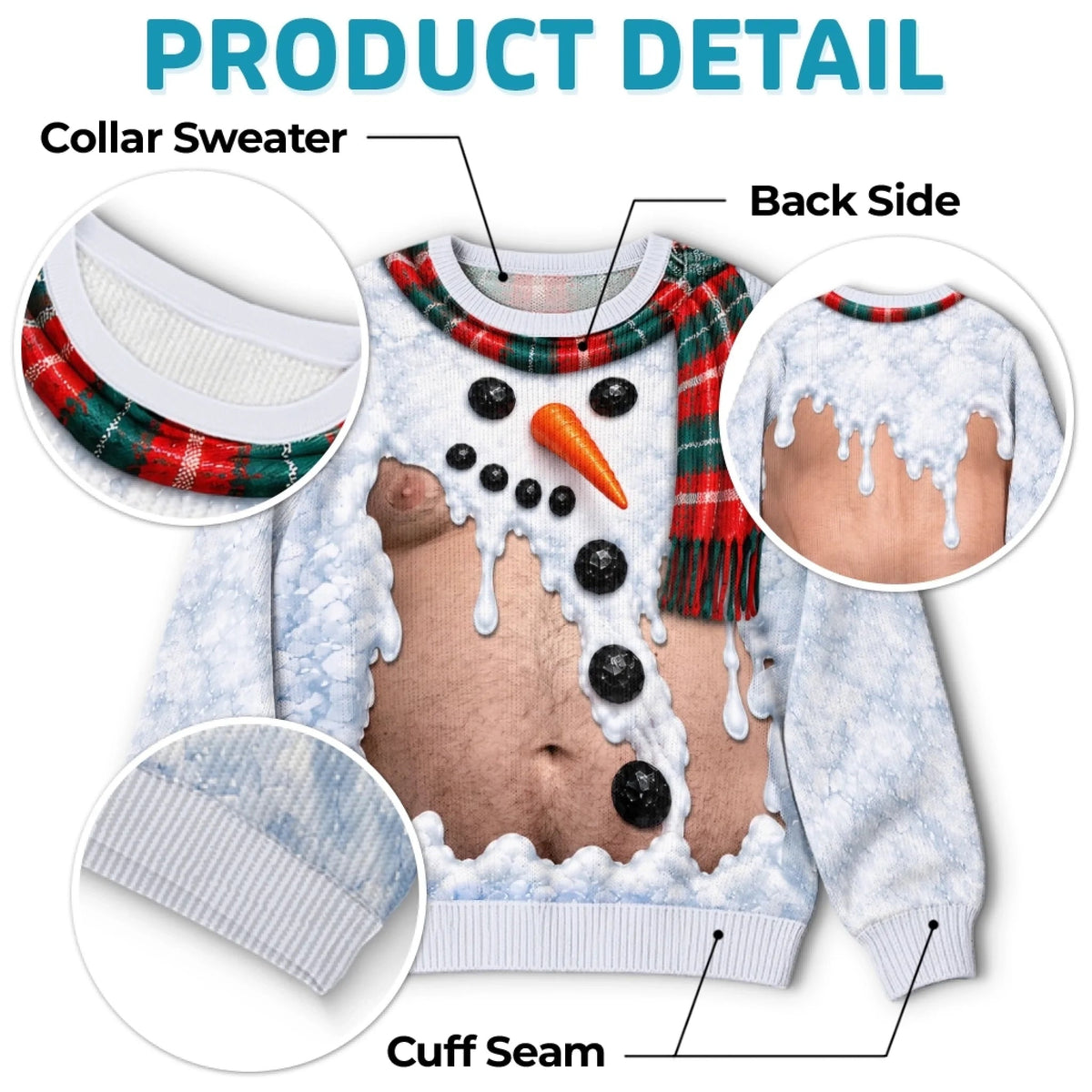 Funny Snowman & Gingerbread Body Illusion Christmas Sweatshirt – Men’s Ugly Christmas Party Pullover