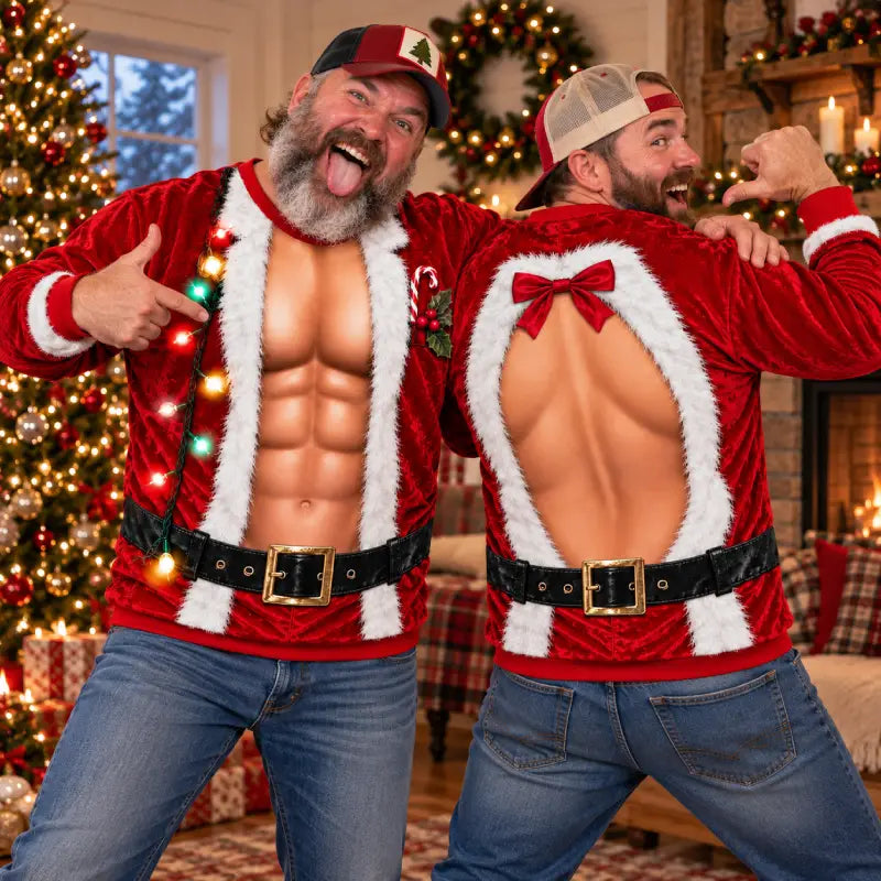 Funny Santa Muscle Illusion Christmas Shirt – Naughty Holiday Party Tee