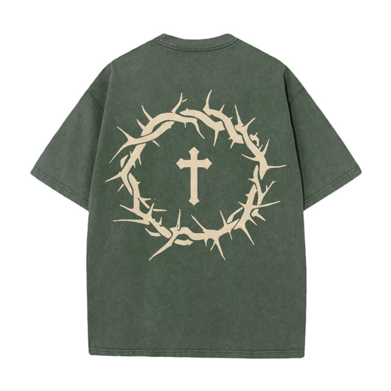 Christianartworkshop Faith Over Fear Thorn Cross Unisex Washed T-Shirt