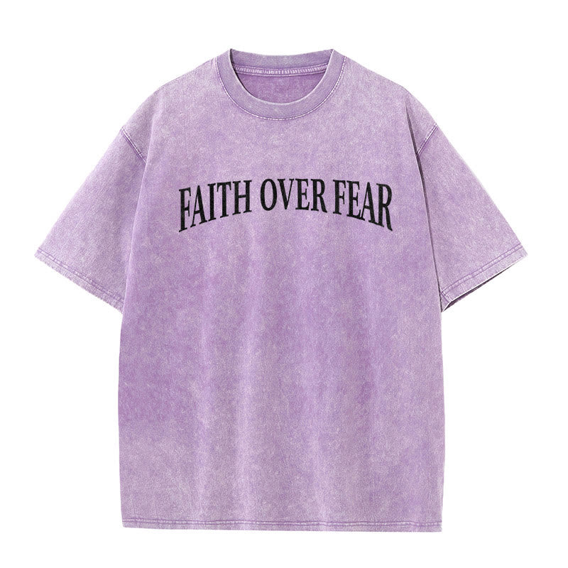Christianartworkshop Faith Over Fear Thorn Cross Unisex Washed T-Shirt