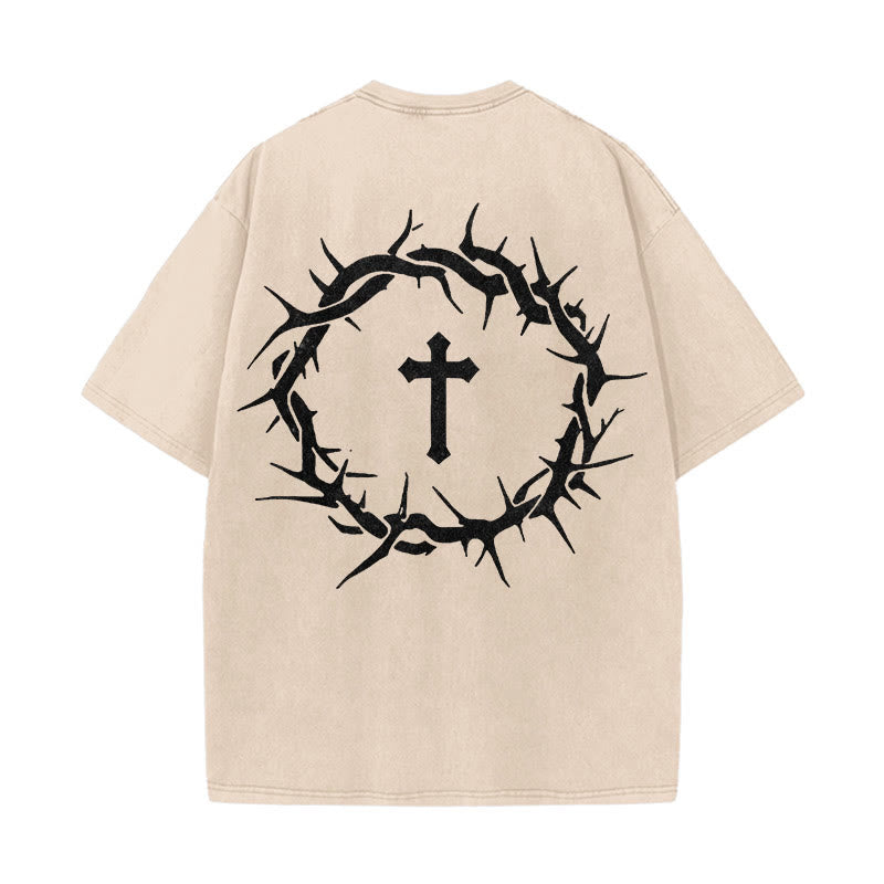 Christianartworkshop Faith Over Fear Thorn Cross Unisex Washed T-Shirt