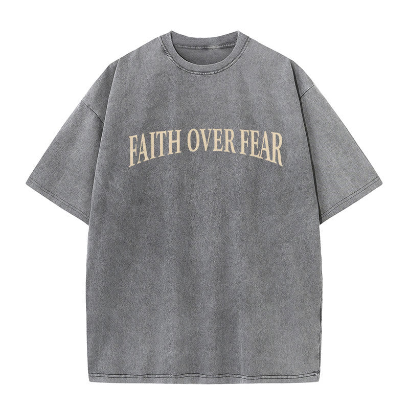 Christianartworkshop Faith Over Fear Thorn Cross Unisex Washed T-Shirt