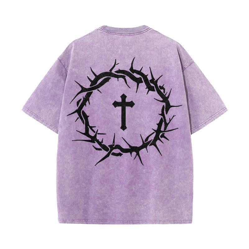 Christianartworkshop Faith Over Fear Thorn Cross Unisex Washed T-Shirt