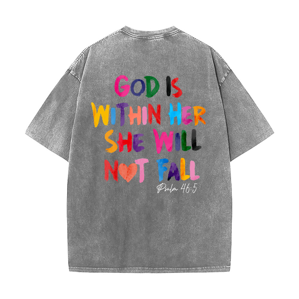 Christianartworkshop God Is Within Her She Will Not Fall Unisex Washed T-shirt