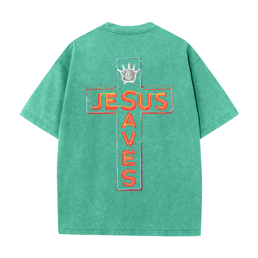 Christianartworkshop Jesus Saves Cross Graphic Unisex Washed T-Shirt
