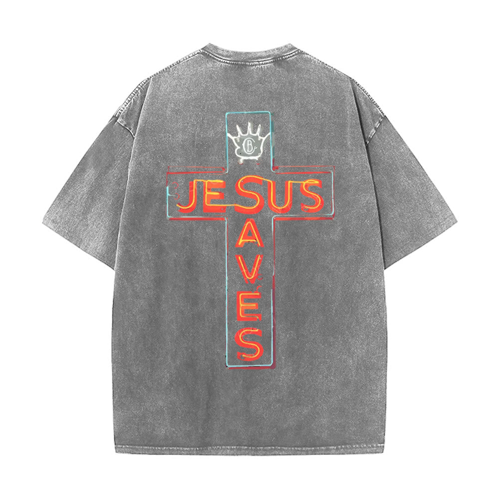 Christianartworkshop Jesus Saves Cross Graphic Unisex Washed T-Shirt