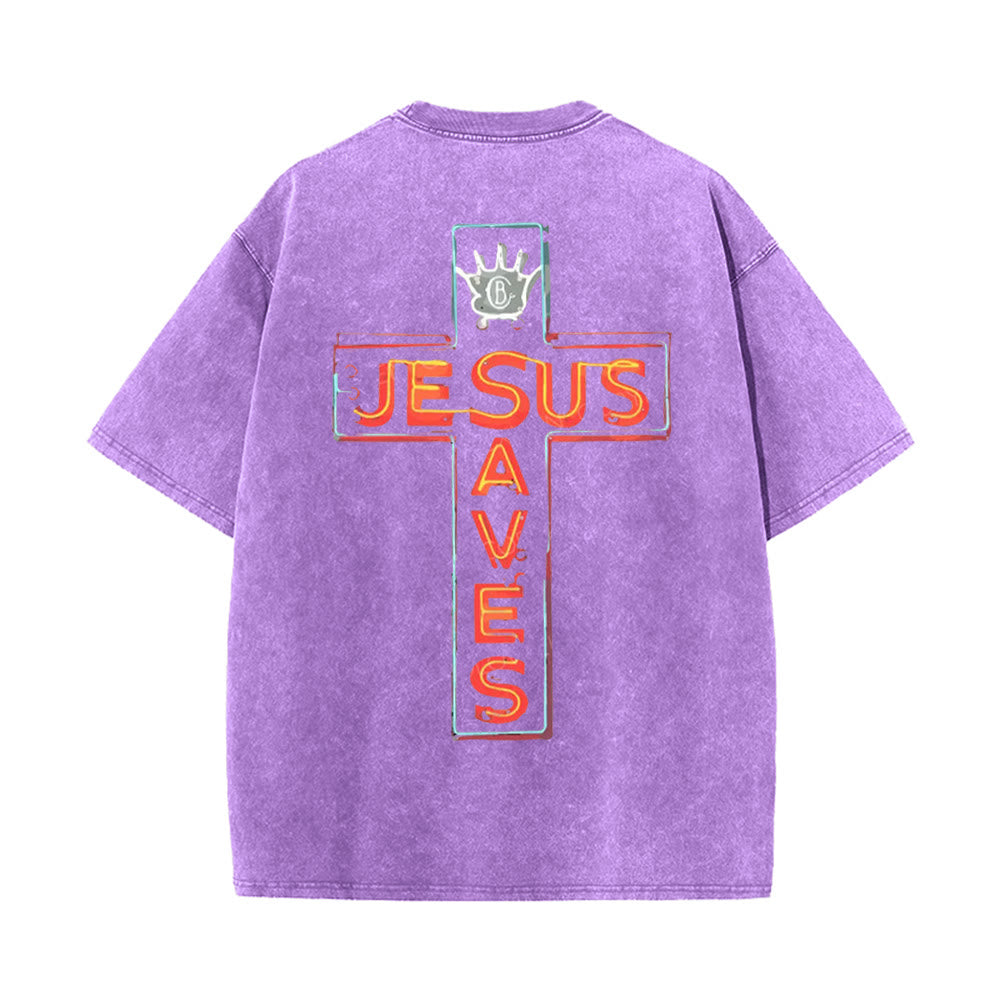 Christianartworkshop Jesus Saves Cross Graphic Unisex Washed T-Shirt
