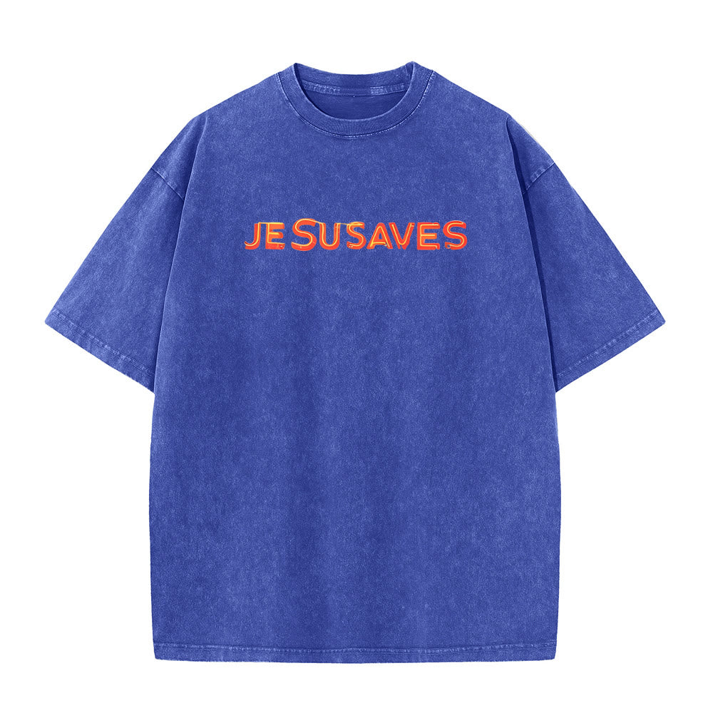 Christianartworkshop Jesus Saves Cross Graphic Unisex Washed T-Shirt