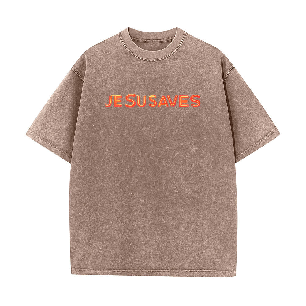 Christianartworkshop Jesus Saves Cross Graphic Unisex Washed T-Shirt