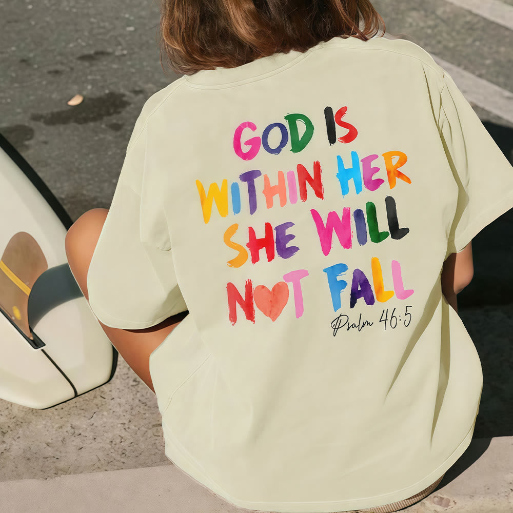 Christianartworkshop God Is Within Her She Will Not Fall Unisex Washed T-shirt