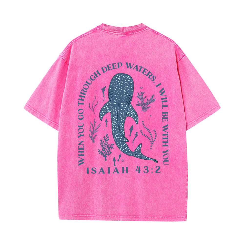 Christianartworkshop I Will Be With You Double Sided Unisex Washed T-shirt