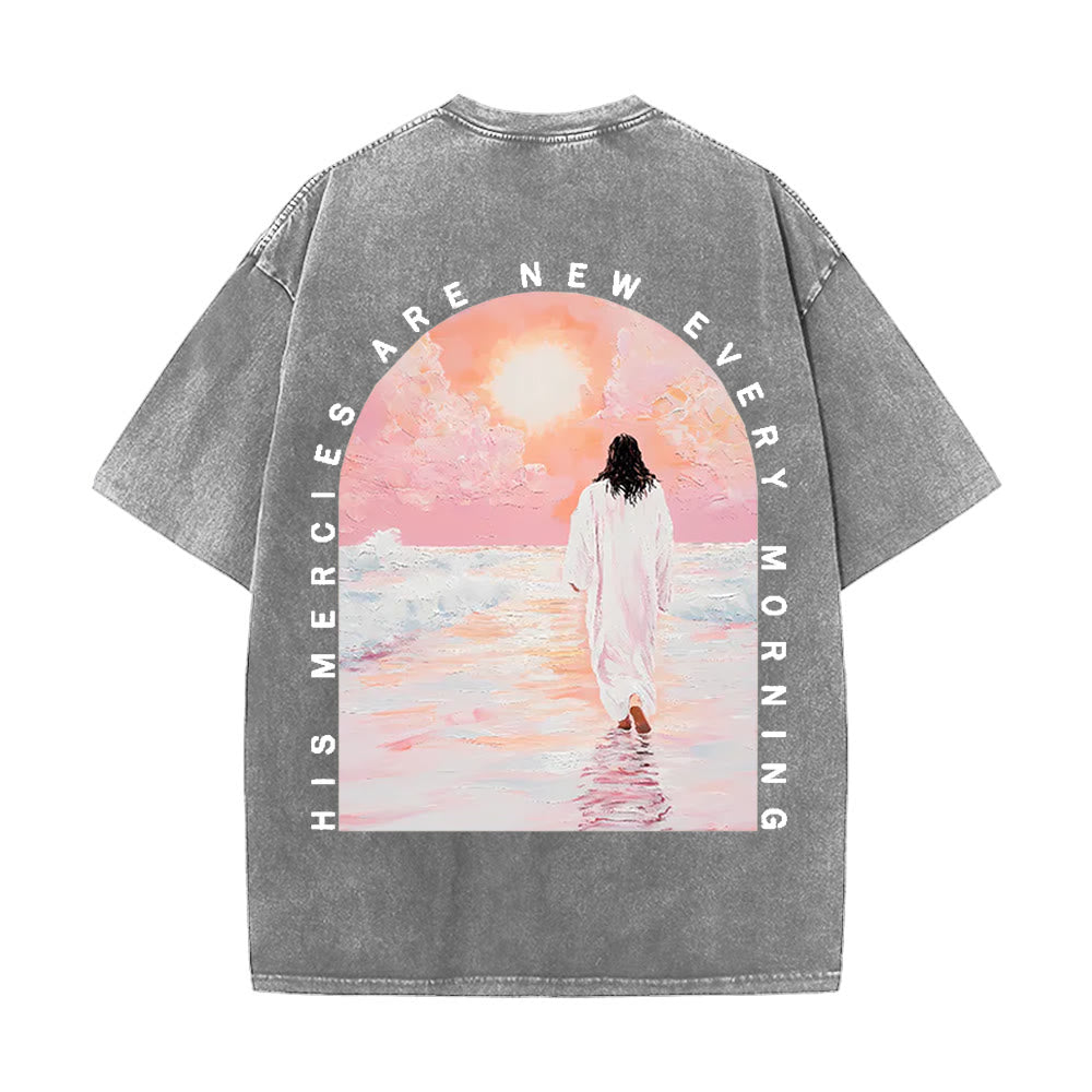 Christianartworkshop His Mercies Are New Double Sided Unisex Washed Christian T-Shirt