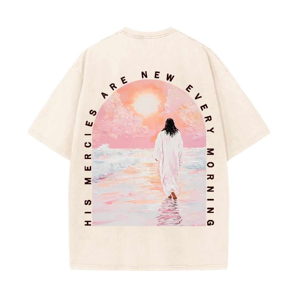 Christianartworkshop His Mercies Are New Double Sided Unisex Washed Christian T-Shirt