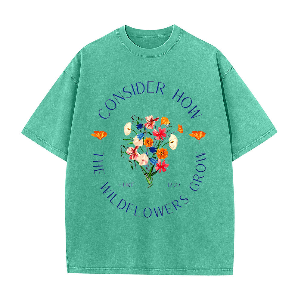 Christianartworkshop "Consider How The Wildflowers Grow" Unisex Washed T-Shirt