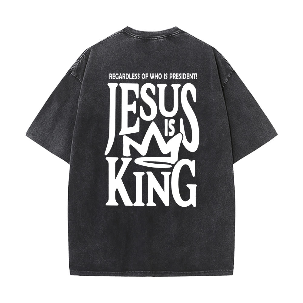 Christianartworkshop Jesus is King Statement Unisex Washed T-Shirt