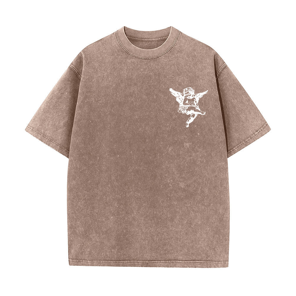Christianartworkshop Inspired Blessed T-Shirt with Cherub Design Unisex Washed T-Shirt