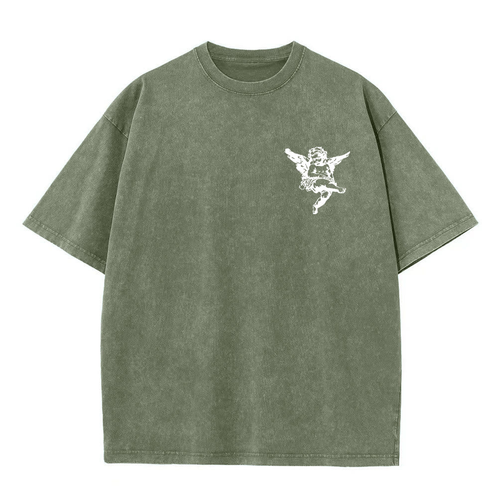 Christianartworkshop Inspired Blessed T-Shirt with Cherub Design Unisex Washed T-Shirt