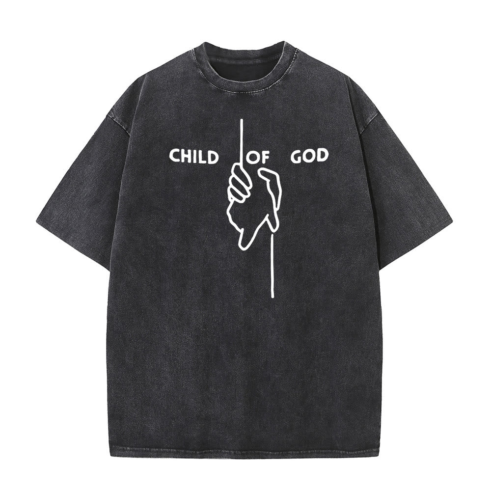 Christianartworkshop Artistic Child of God Unisex Washed T-Shirt: Hand - Cross Design and Eternal Faith