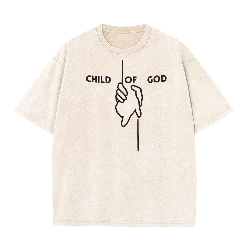Christianartworkshop Artistic Child of God Unisex Washed T-Shirt: Hand - Cross Design and Eternal Faith