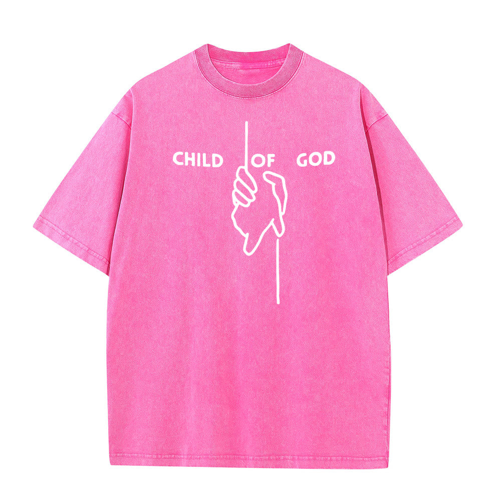 Christianartworkshop Artistic Child of God Unisex Washed T-Shirt: Hand - Cross Design and Eternal Faith