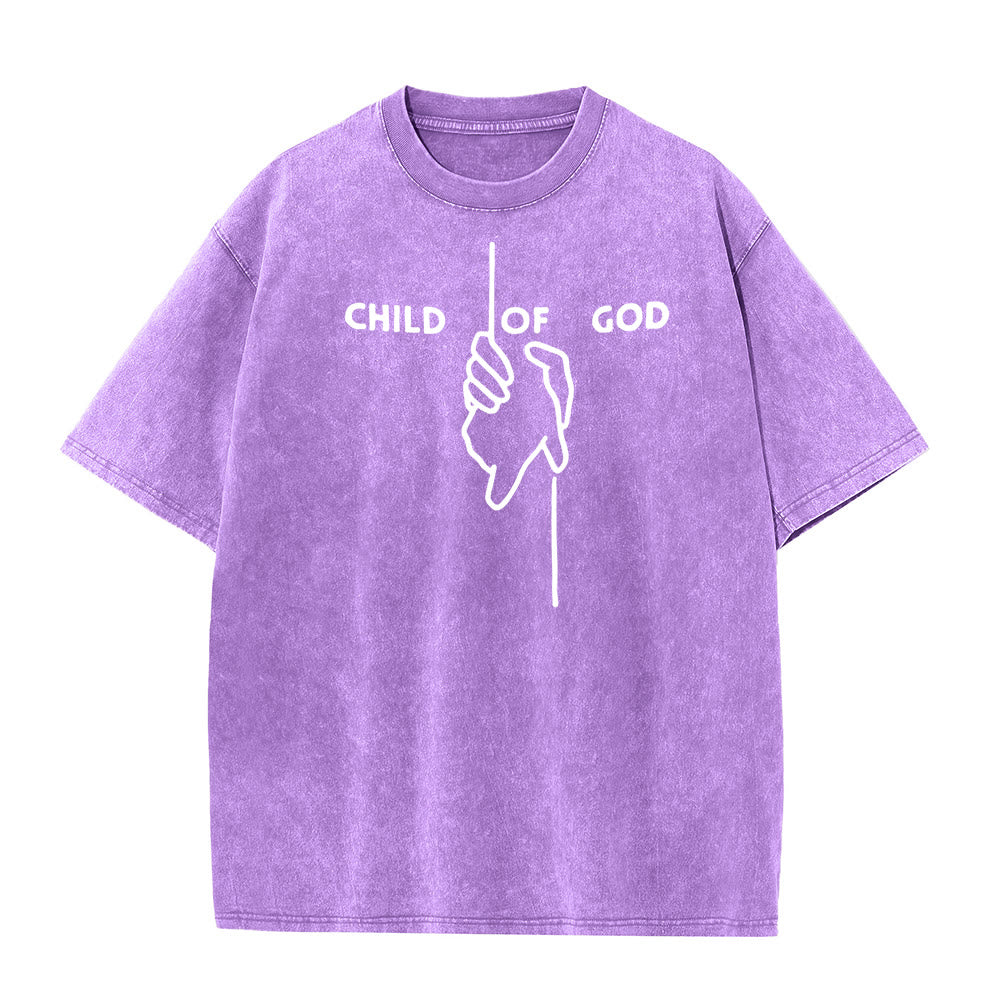 Christianartworkshop Artistic Child of God Unisex Washed T-Shirt: Hand - Cross Design and Eternal Faith