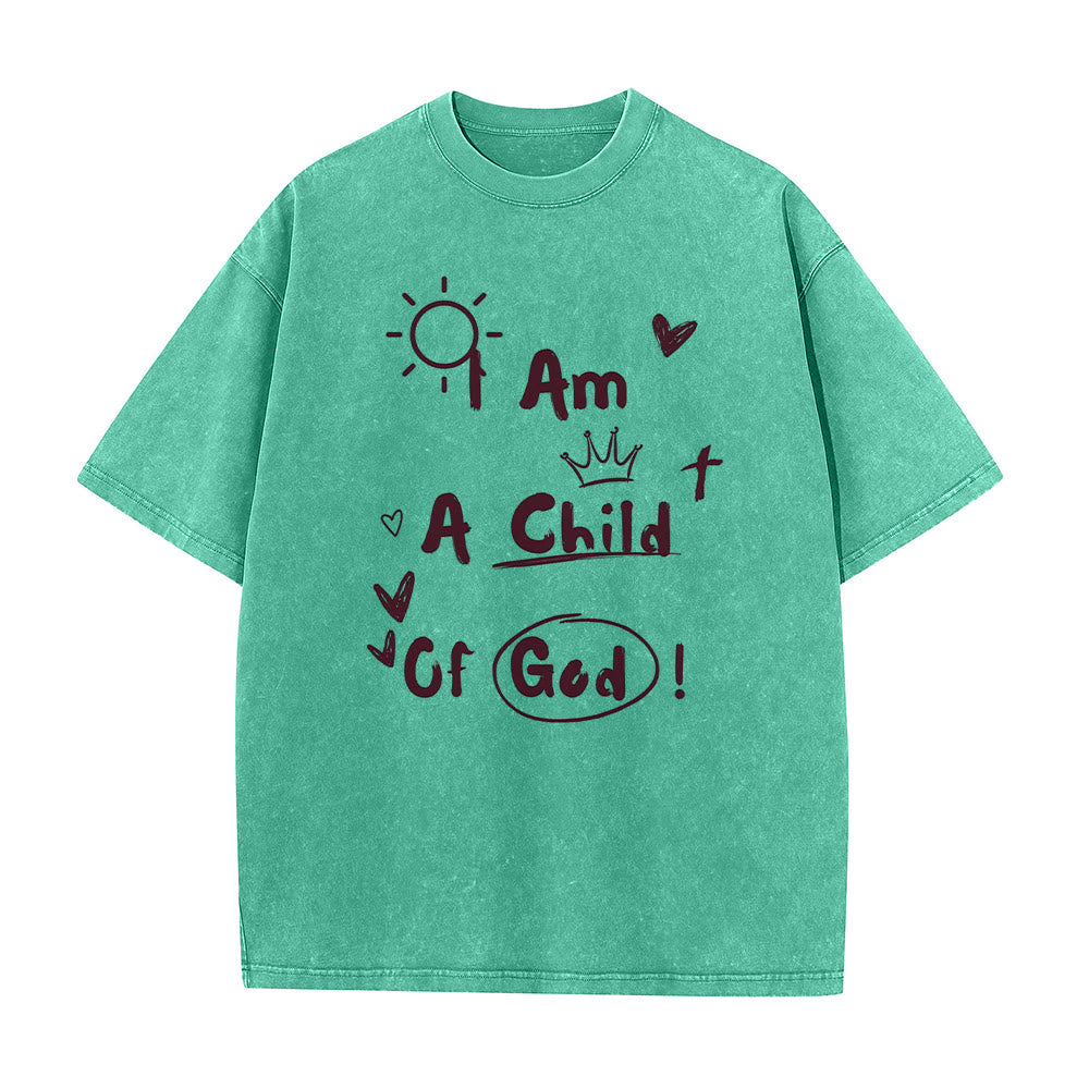 Christianartworkshop Vibrant Doodle Style I am a child of God Washed T-Shirt