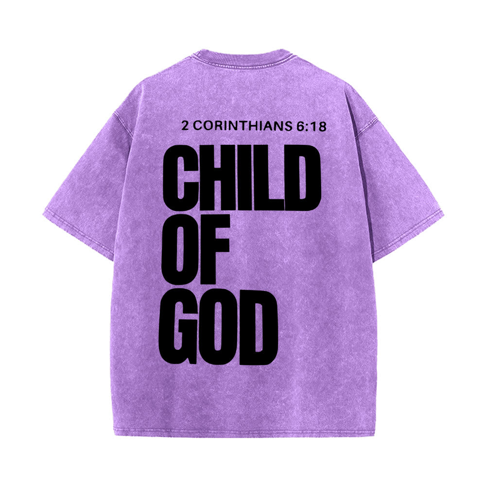 Christianartworkshop Minimalist Child of God Unisex Washed T-Shirt: Bold Faith in Clean Design
