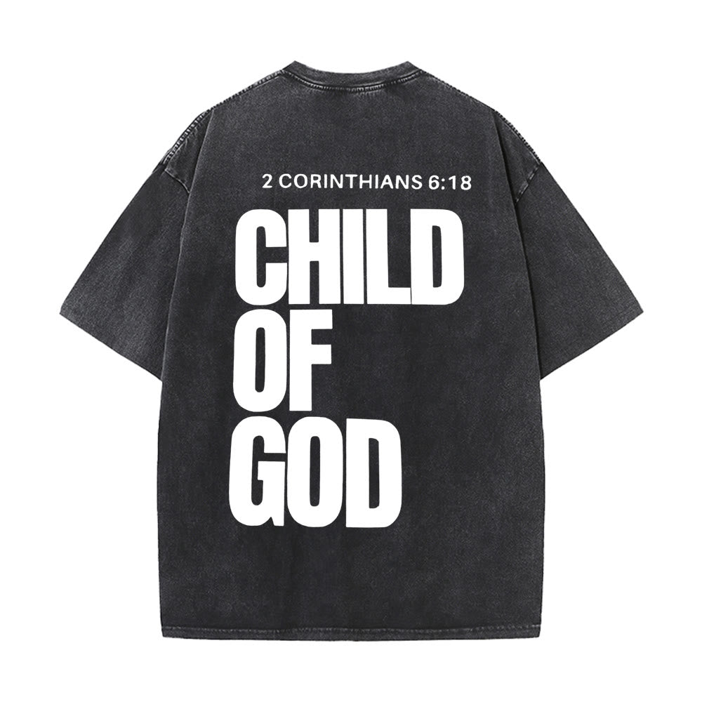 Christianartworkshop Minimalist Child of God Unisex Washed T-Shirt: Bold Faith in Clean Design