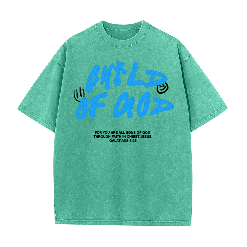 Christianartworkshop Vibrant Graffiti Style Child of God Unisex Washed T-Shirt
