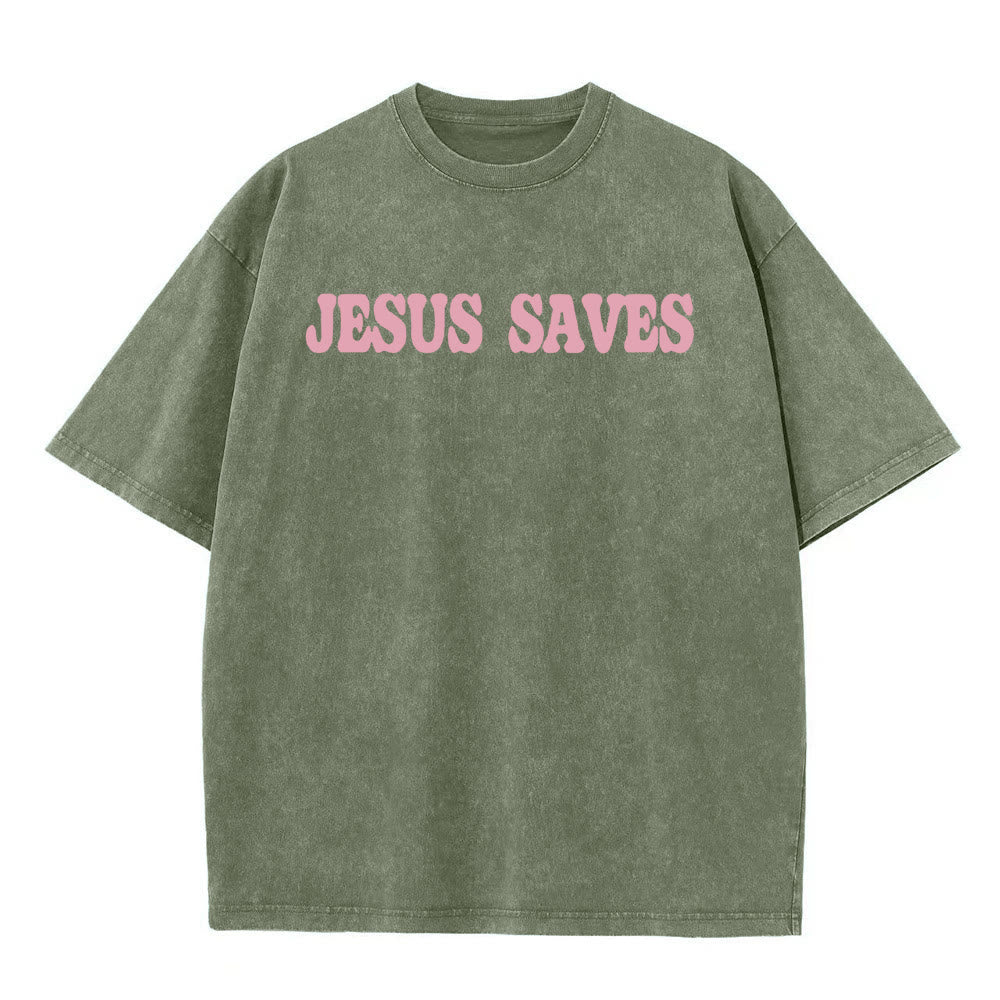 Christianartworkshop Jesus Saves Unisex Washed T-Shirt