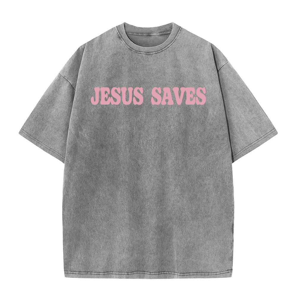 Christianartworkshop Jesus Saves Unisex Washed T-Shirt