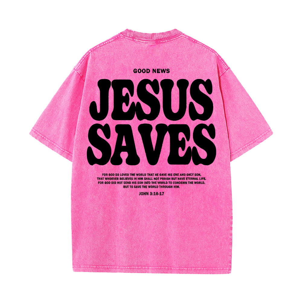 Christianartworkshop Jesus Saves Unisex Washed T-Shirt