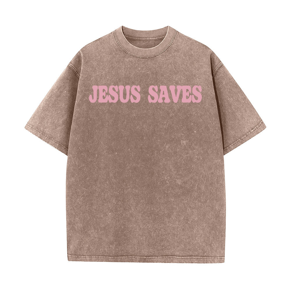 Christianartworkshop Jesus Saves Unisex Washed T-Shirt