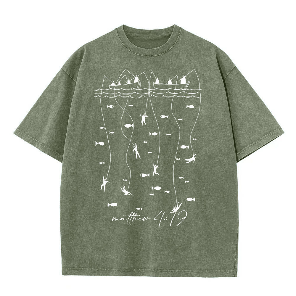Christianartworkshop Biblical Fishing Narrative Unisex Washed T-shirt