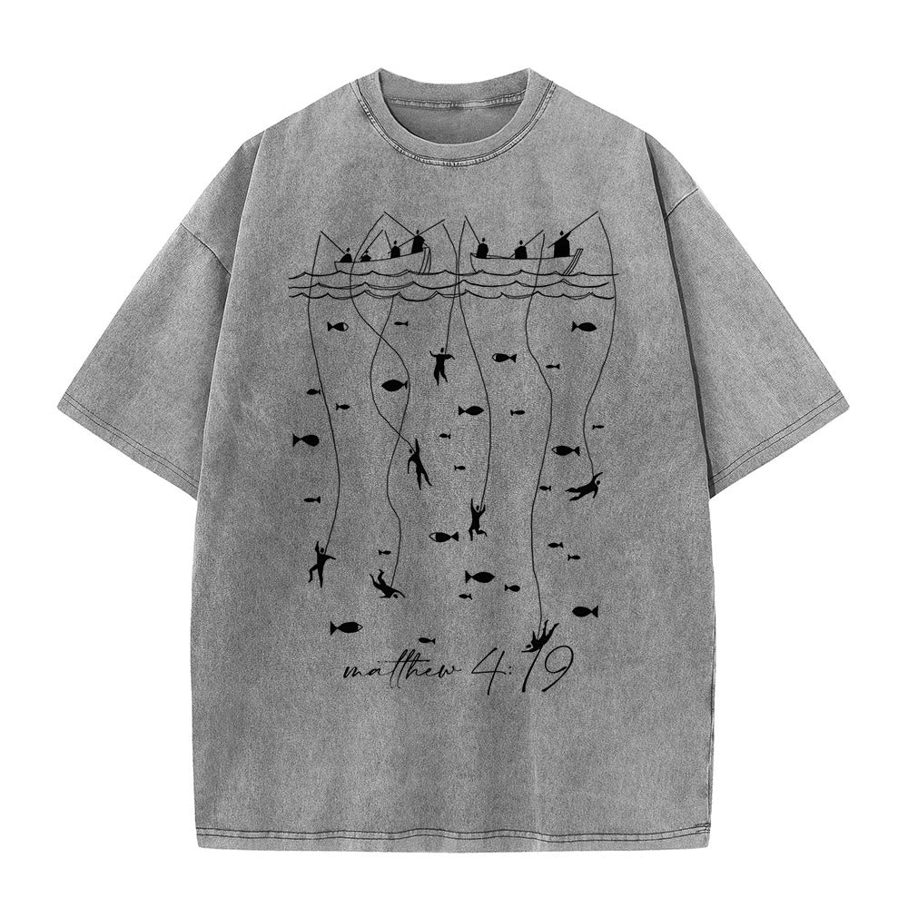 Christianartworkshop Biblical Fishing Narrative Unisex Washed T-shirt