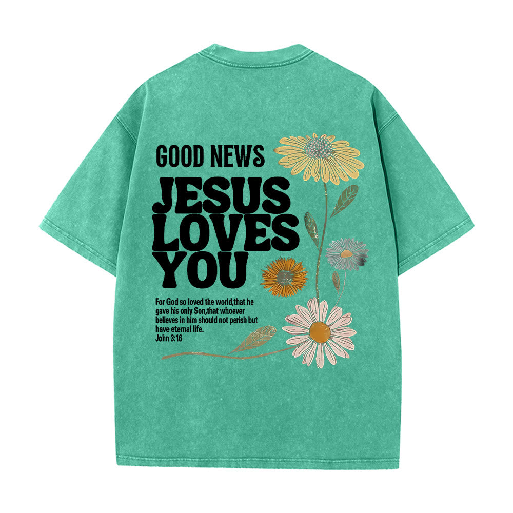 Christianartworkshop Good News Jesus Loves You Unisex Washed T-shirt