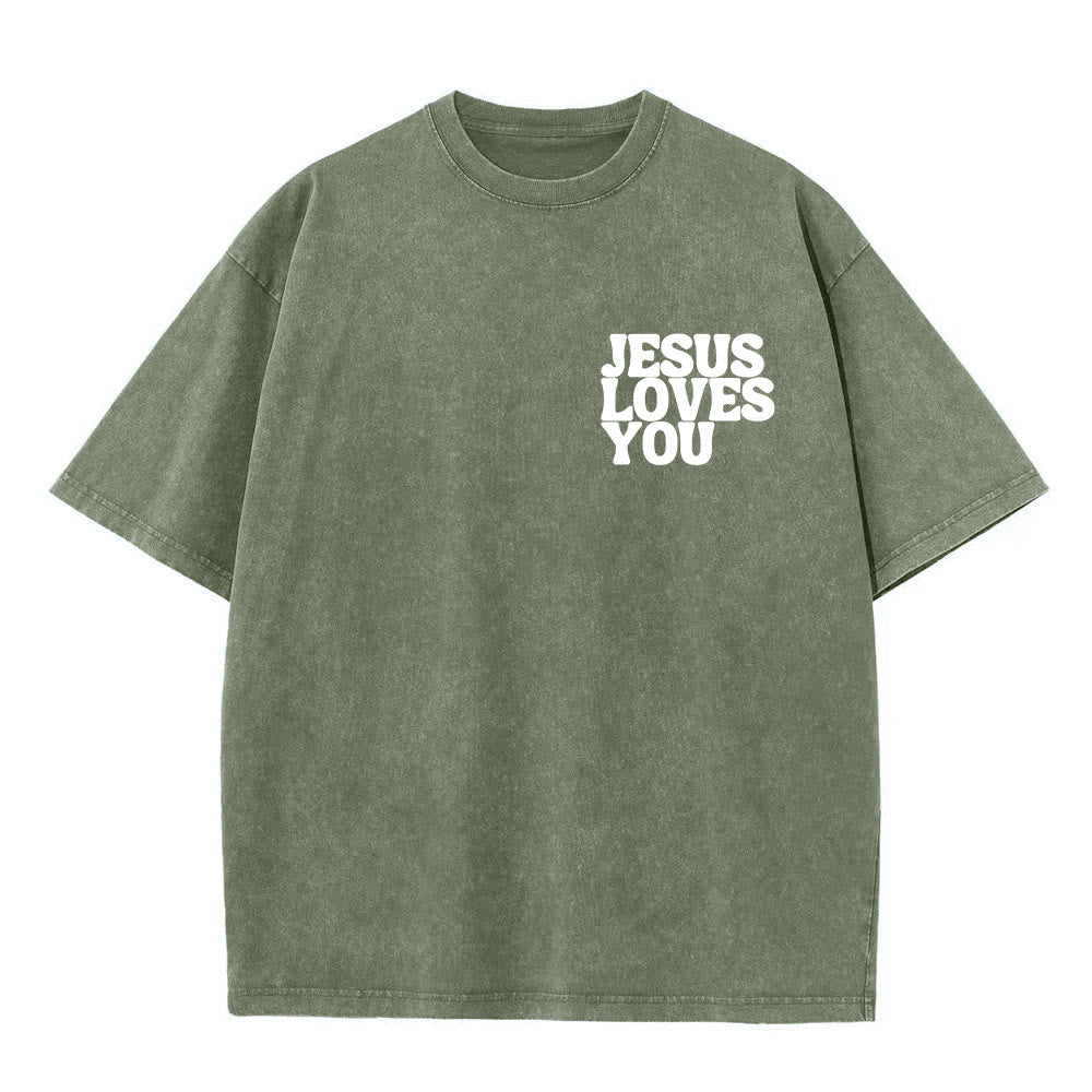 Christianartworkshop Good News Jesus Loves You Unisex Washed T-shirt