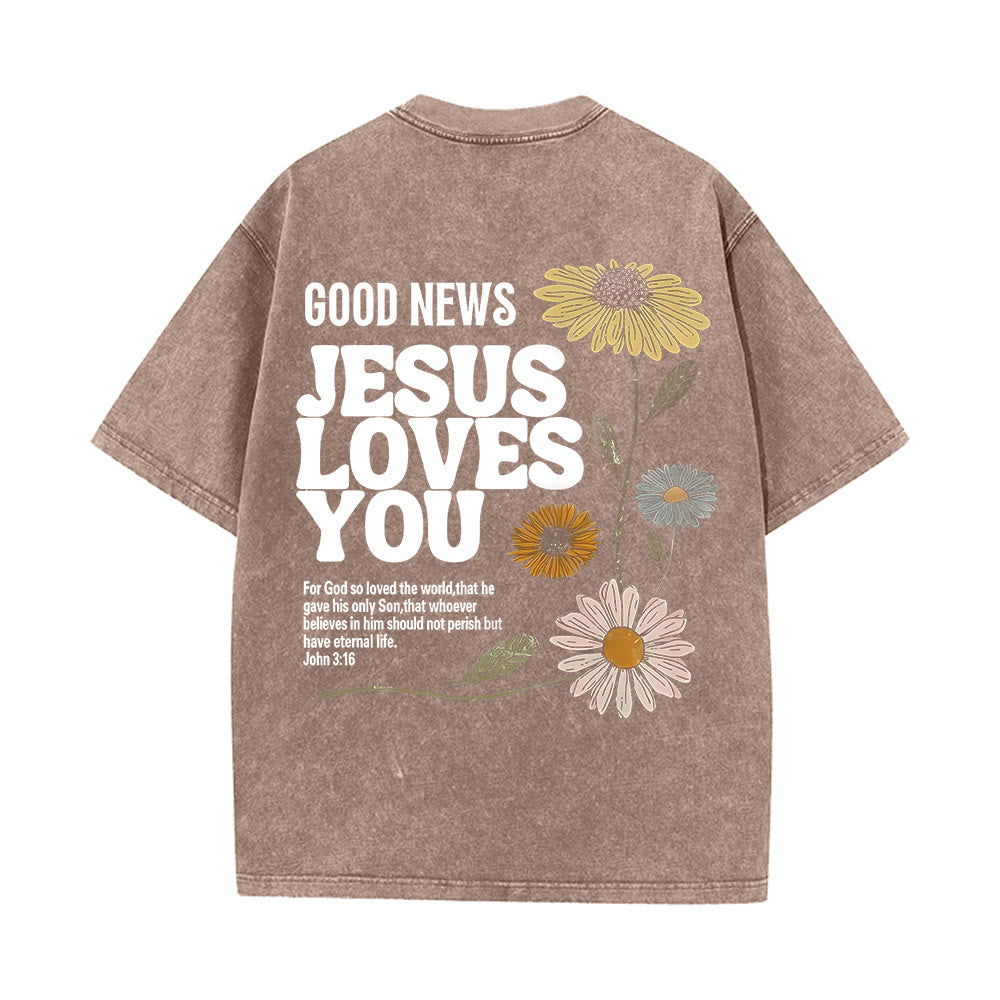 Christianartworkshop Good News Jesus Loves You Unisex Washed T-shirt