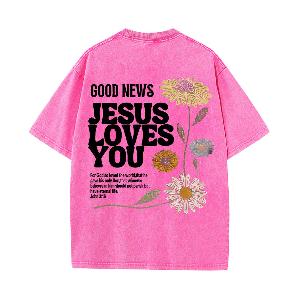 Christianartworkshop Good News Jesus Loves You Unisex Washed T-shirt