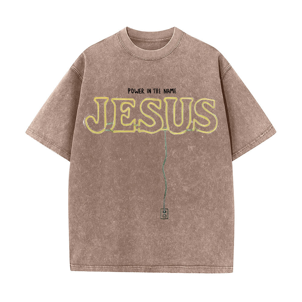 Christianartworkshop Power in the Name Jesus Unisex Washed T-shirt