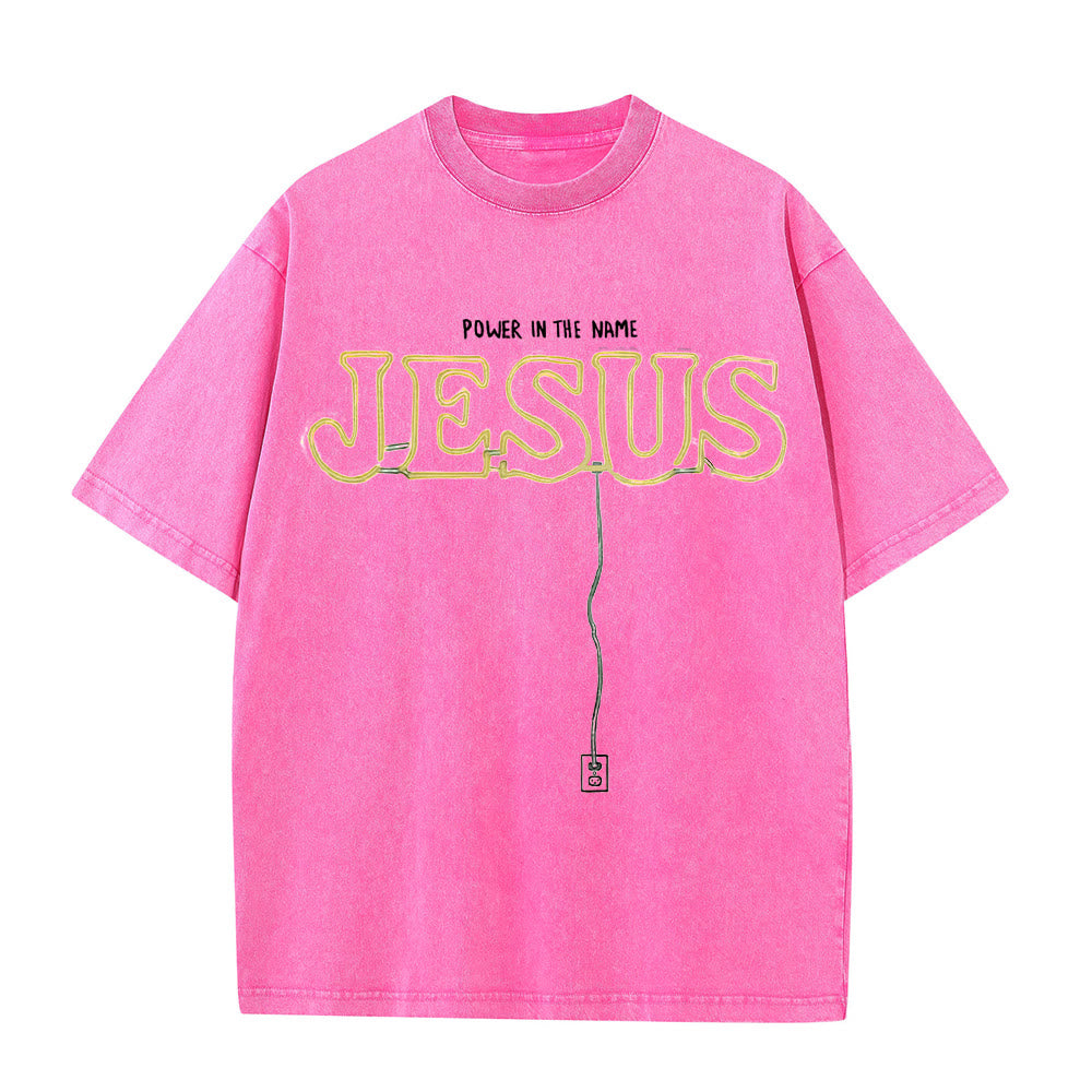 Christianartworkshop Power in the Name Jesus Unisex Washed T-shirt